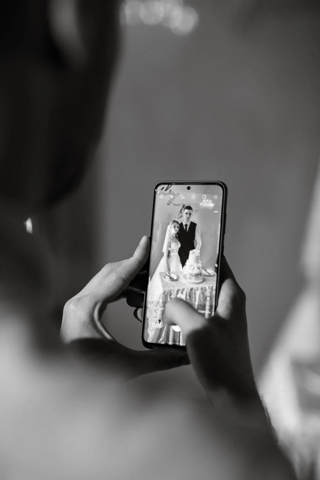 A wedding couple captured on a smartphone